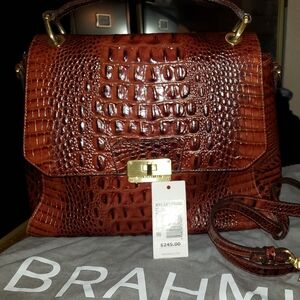 Brahmin Chestnut Croc-Embossed Satchel